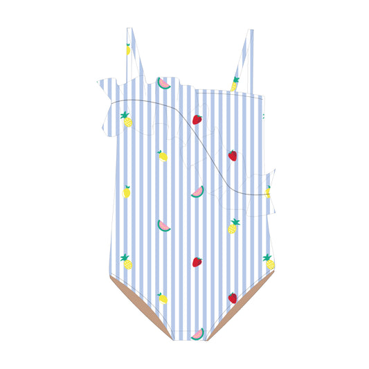 1 Shoulder - Embroidered Ruffle - Picnic Stripe