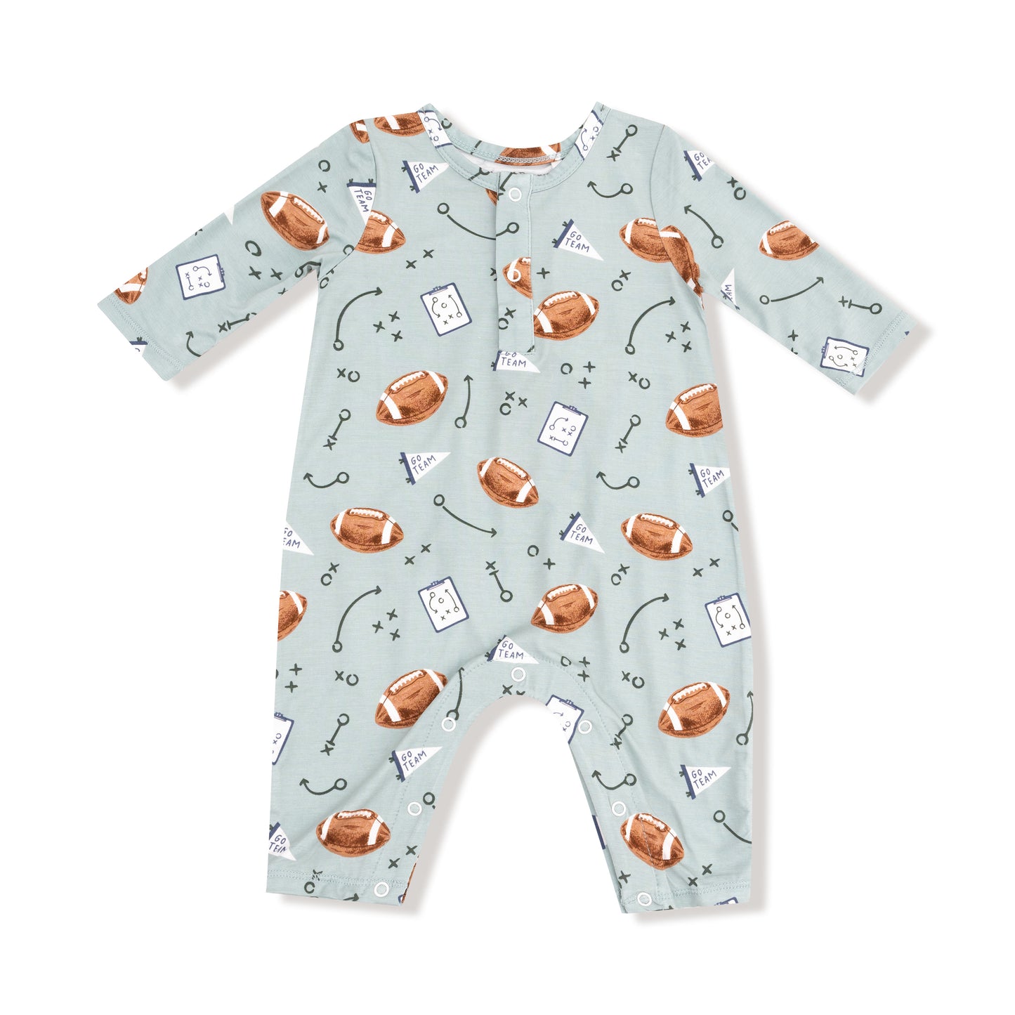 Touchdown Time - Grey Mist - L/s Henley Romper