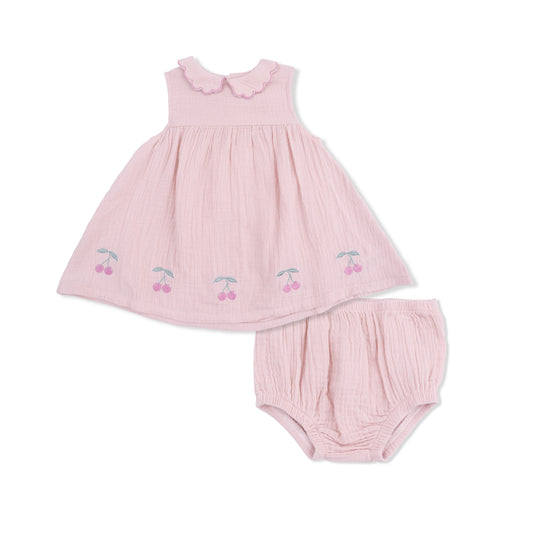 Solid Muslin Lotus - Petal Collar Dress Set