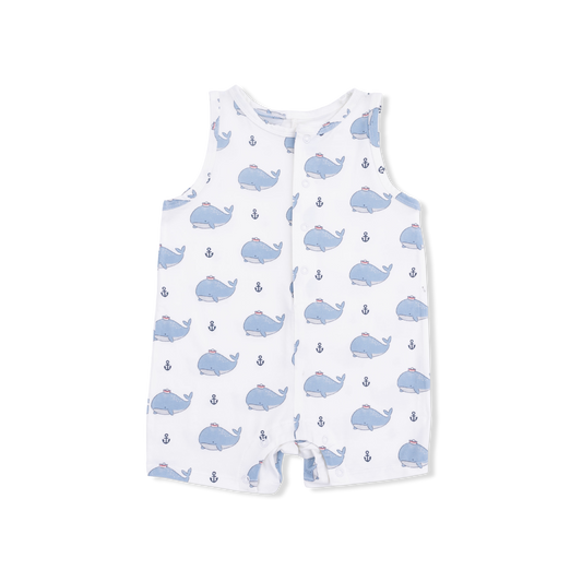 Bubbly Sailor Whales Blue - Sleeveless Shortie Romper