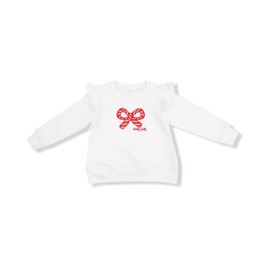 Candy Canes - Ruffle Shoulder French Terry Sweatshirt