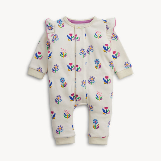 Floral Ivory French Terry Baby Romper