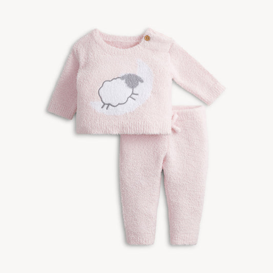 Chenille Pink Sheep 2 Pc Lng Slv/lng Pnt Set