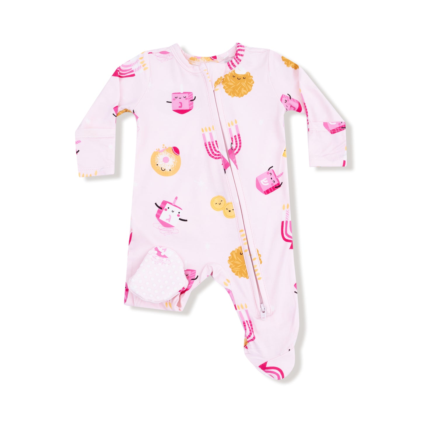 Hanukkah - Pink - 2 Way Zipper Ruffle Back Footie