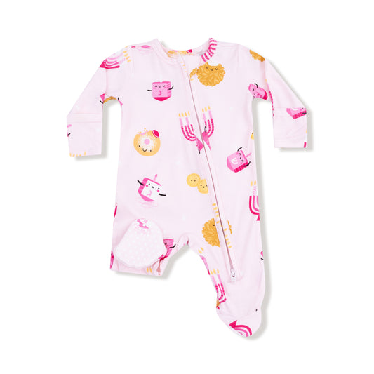 Hanukkah - Pink - 2 Way Zipper Ruffle Back Footie