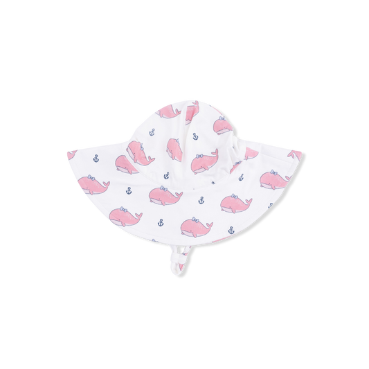 Bubbly Whale With Bow Pink - Wide Brim Sun Hat