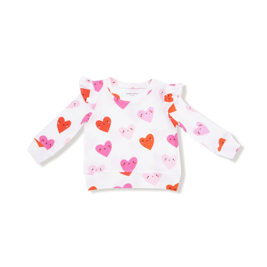 Happy Hearts - Ruffle Sleeve Waffle Top