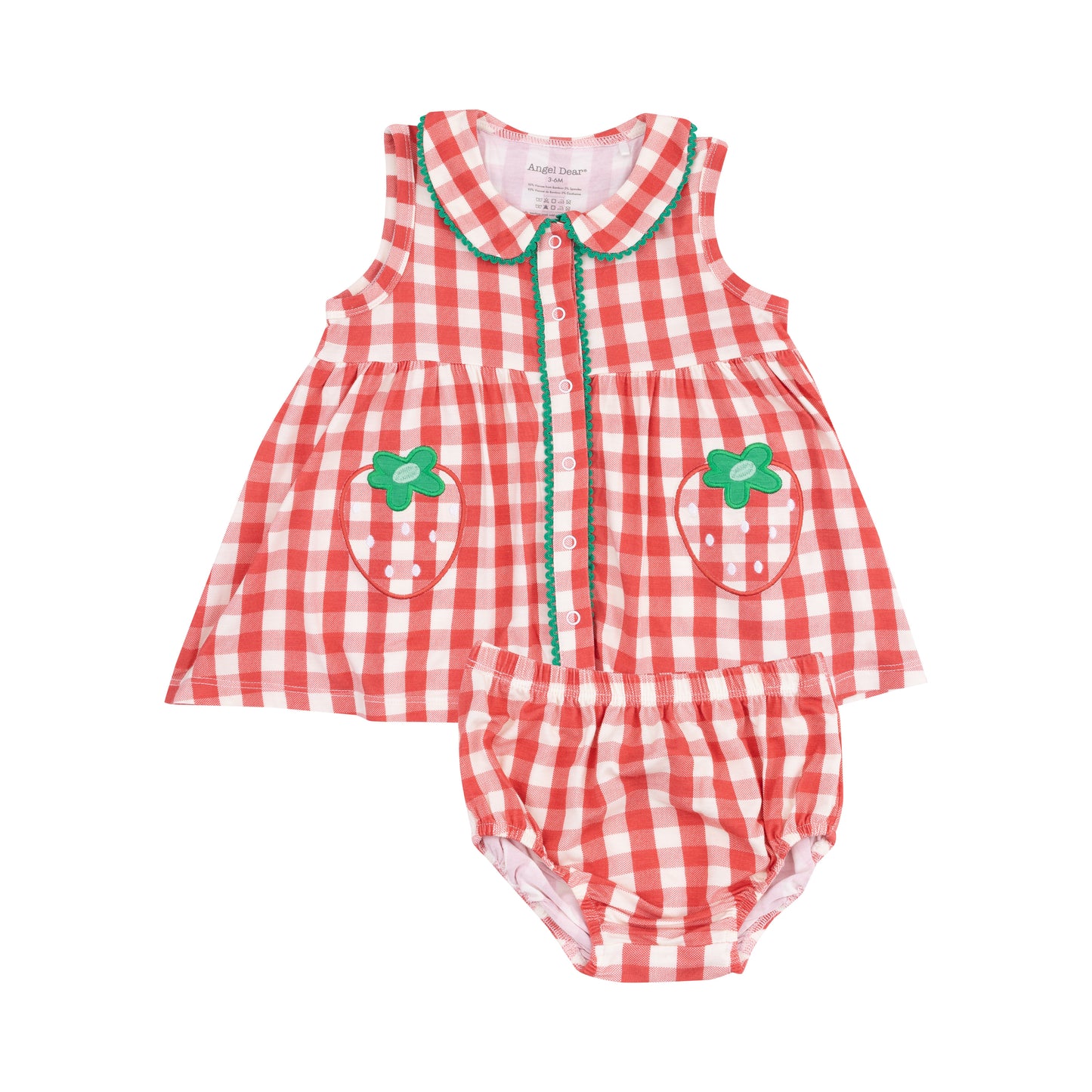 Strawberry Gingham Peter Pan Button Front Dress With Ric Rac Trim And Dc