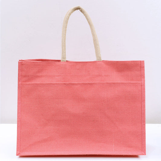 Jute Pocket Tote - Coral