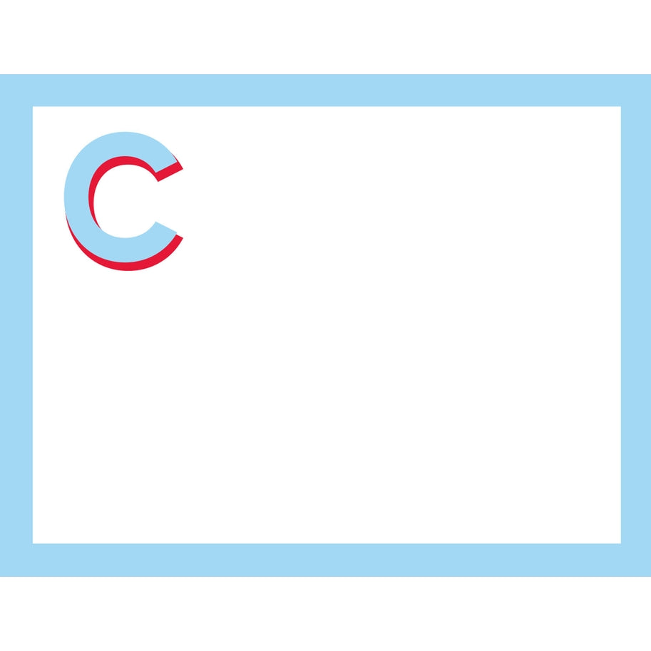BRIGHT INITIAL FLAT NOTE CARDS - Red and Blue
