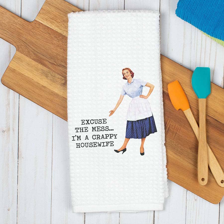 Crappy Housewife Kitchen Towel, Funny Dish Towel, Tea Towel
