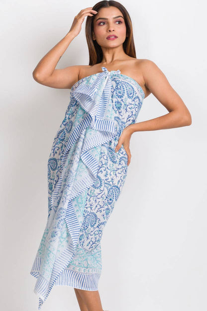 Kishori Block Print Sarongs: Sky Blue & Turquoise