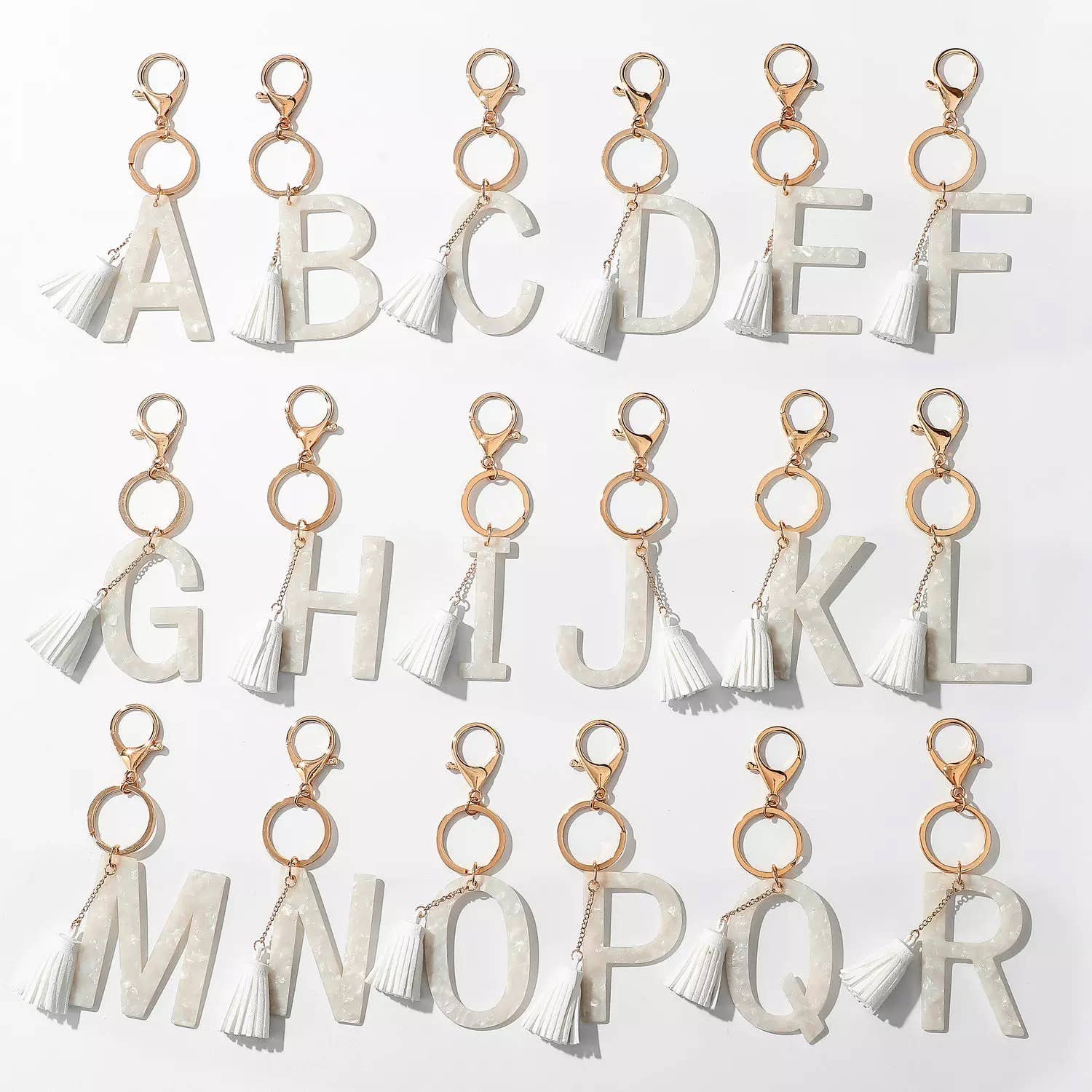Tasseled Initial Key Chain, White