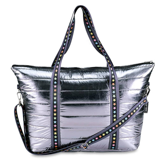 Gunmetal Puffer Tote w/ Multi Star Straps