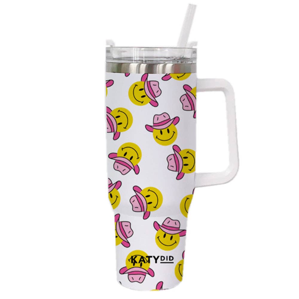 Smiley Daisy Glass Tumbler With Straw and Lid, Cute Cup Beer Can