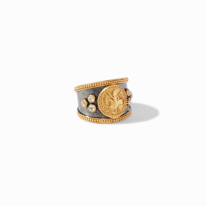 Coin Crest Ring Mixed Metal Cz - Size 7 Adjustable