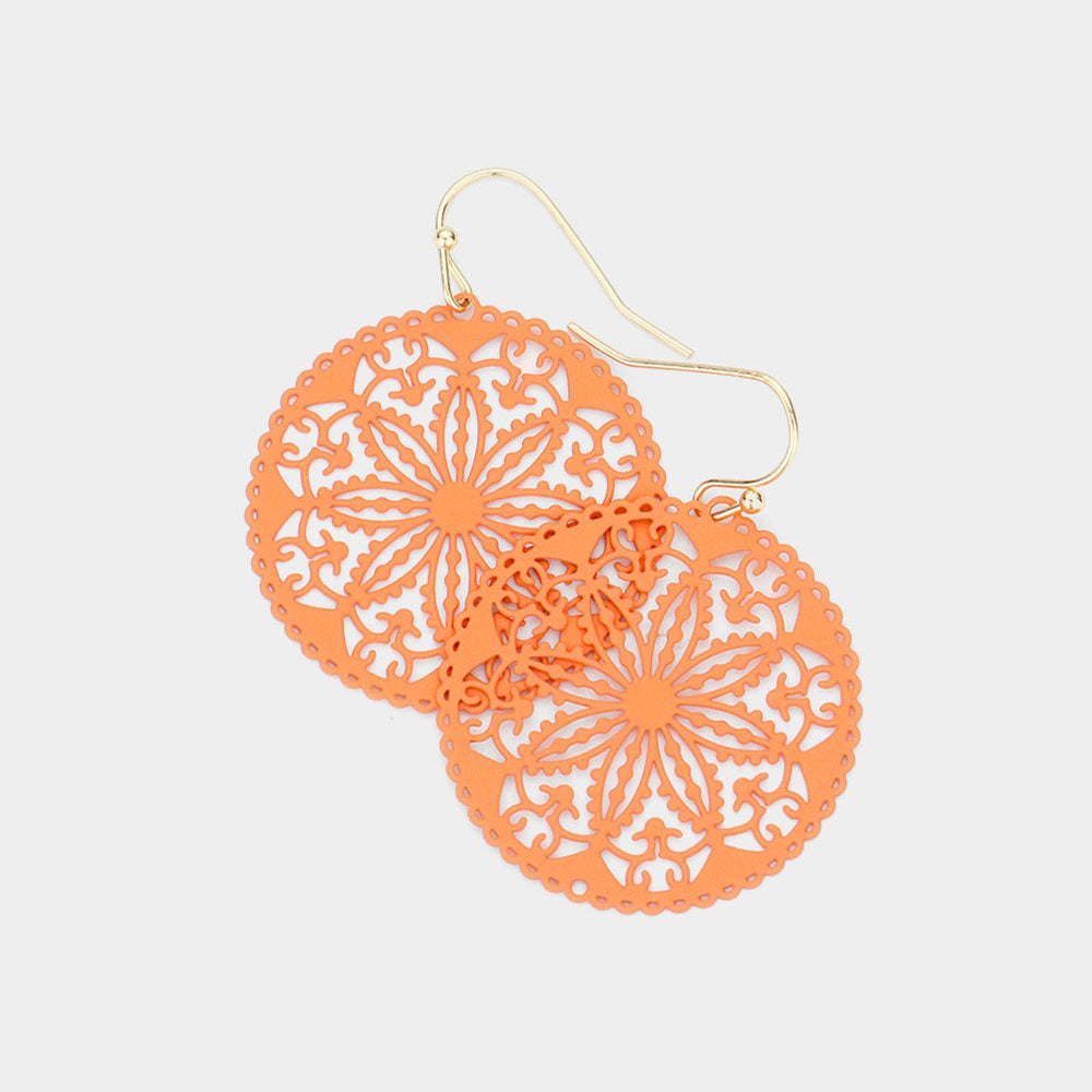Orange Circle  Filigree Earrings