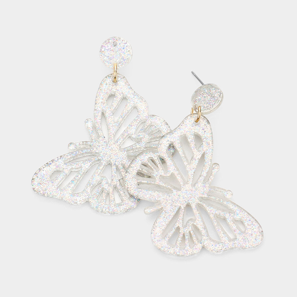 Glittered Resin Butterfly Dangle Earrings