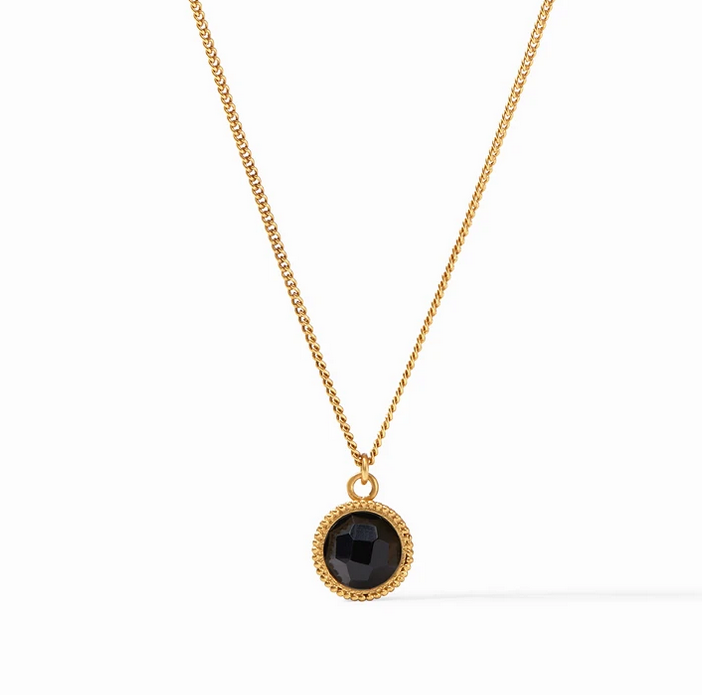Fleur-de-Lis Solitaire Necklace Gold Obsidian Black Reversible