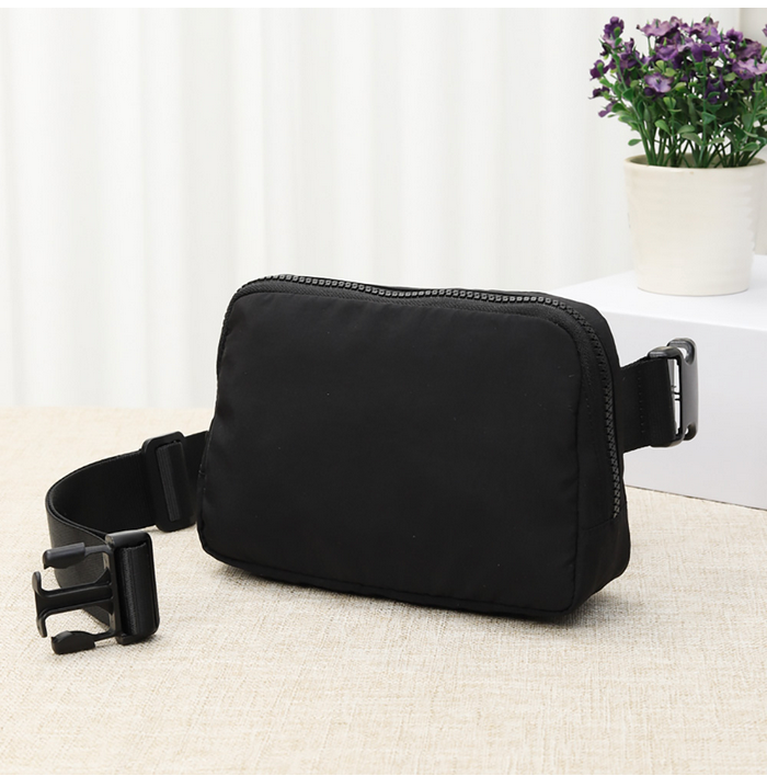 Black Solid Nylon Sling Bag