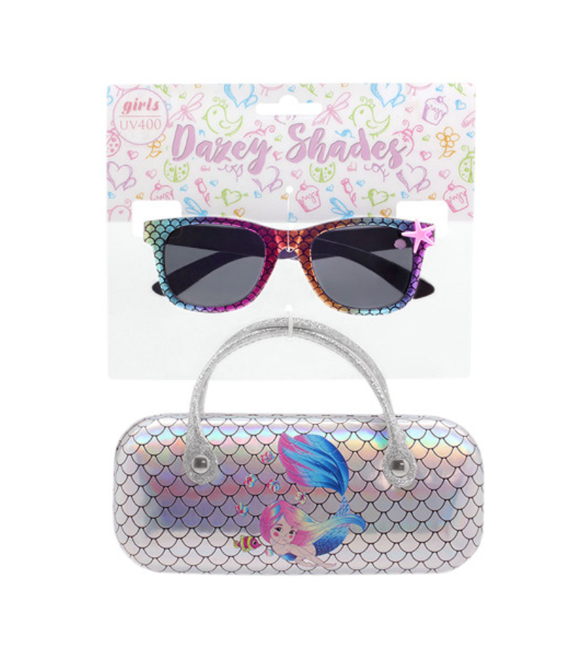 Girls Sunglasses with Case Starfish Color Print with Mermaid Combo Set
