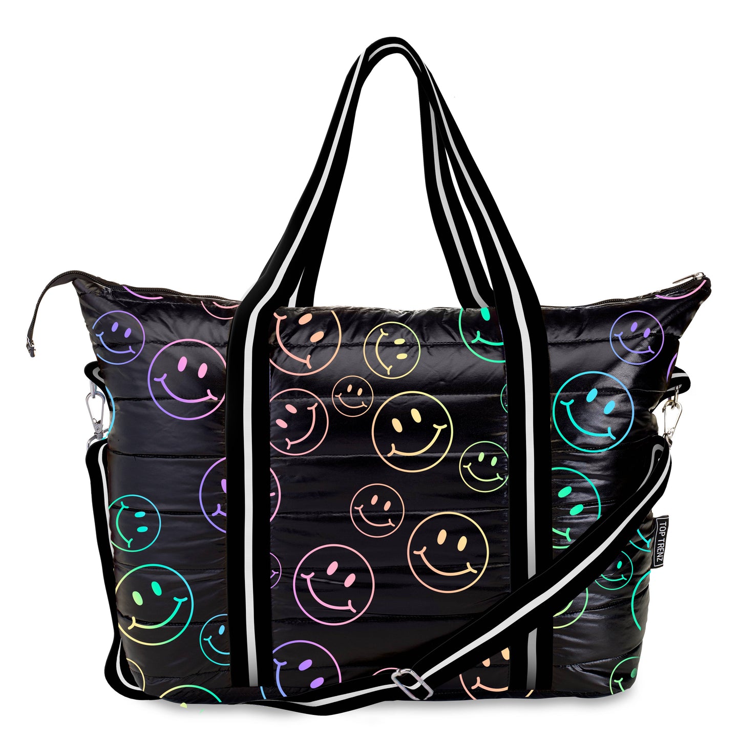 BLACK Puffer SMILEY face Weekender Tote Bag