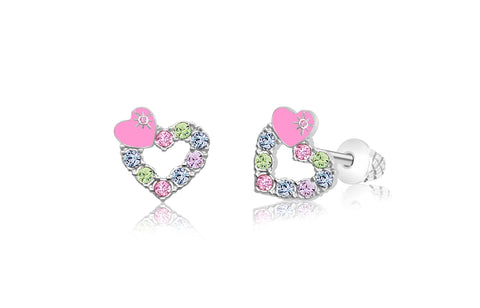 Multi Colored Open Heart Pink Screwback Earrings