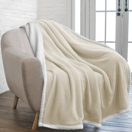 Premium Sherpa Fleece Throw Blanket in Cream