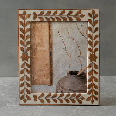 Whitewashed Natural Wood Carved Picture Frame, 4x6