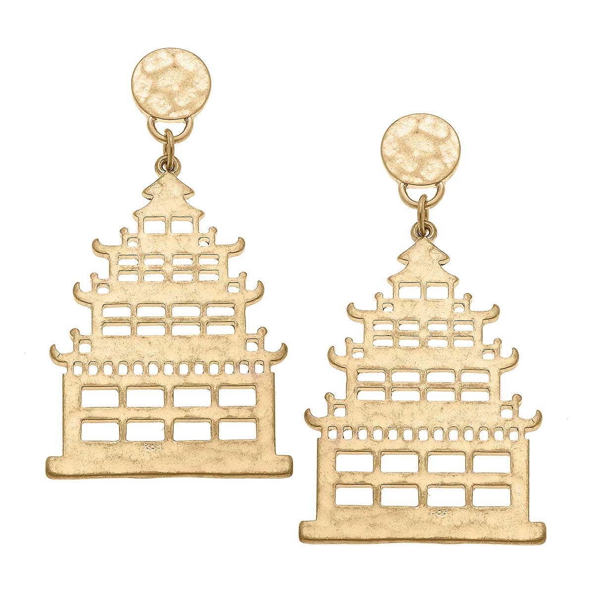 Cerise Pagoda Statement Earrings in Worn Gold