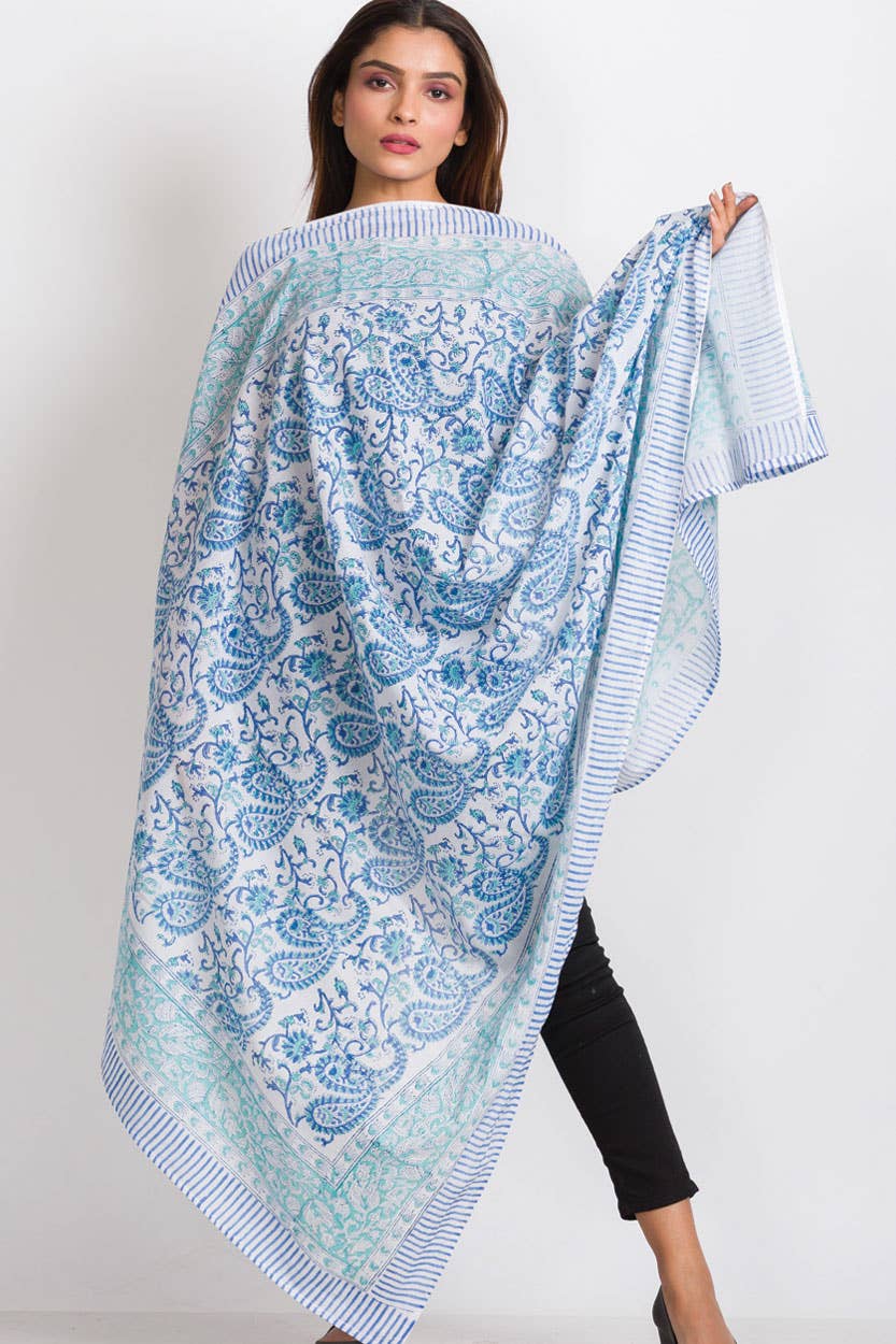 Kishori Block Print Sarongs: Sky Blue & Turquoise