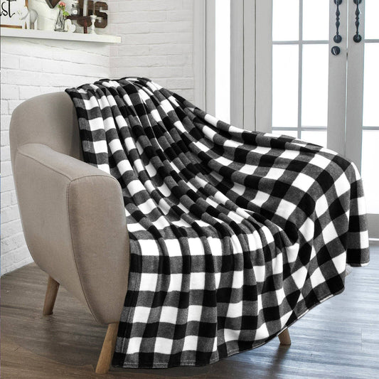 Checkered Fleece Blanket: Checkered White / Throw - 50" x 60"